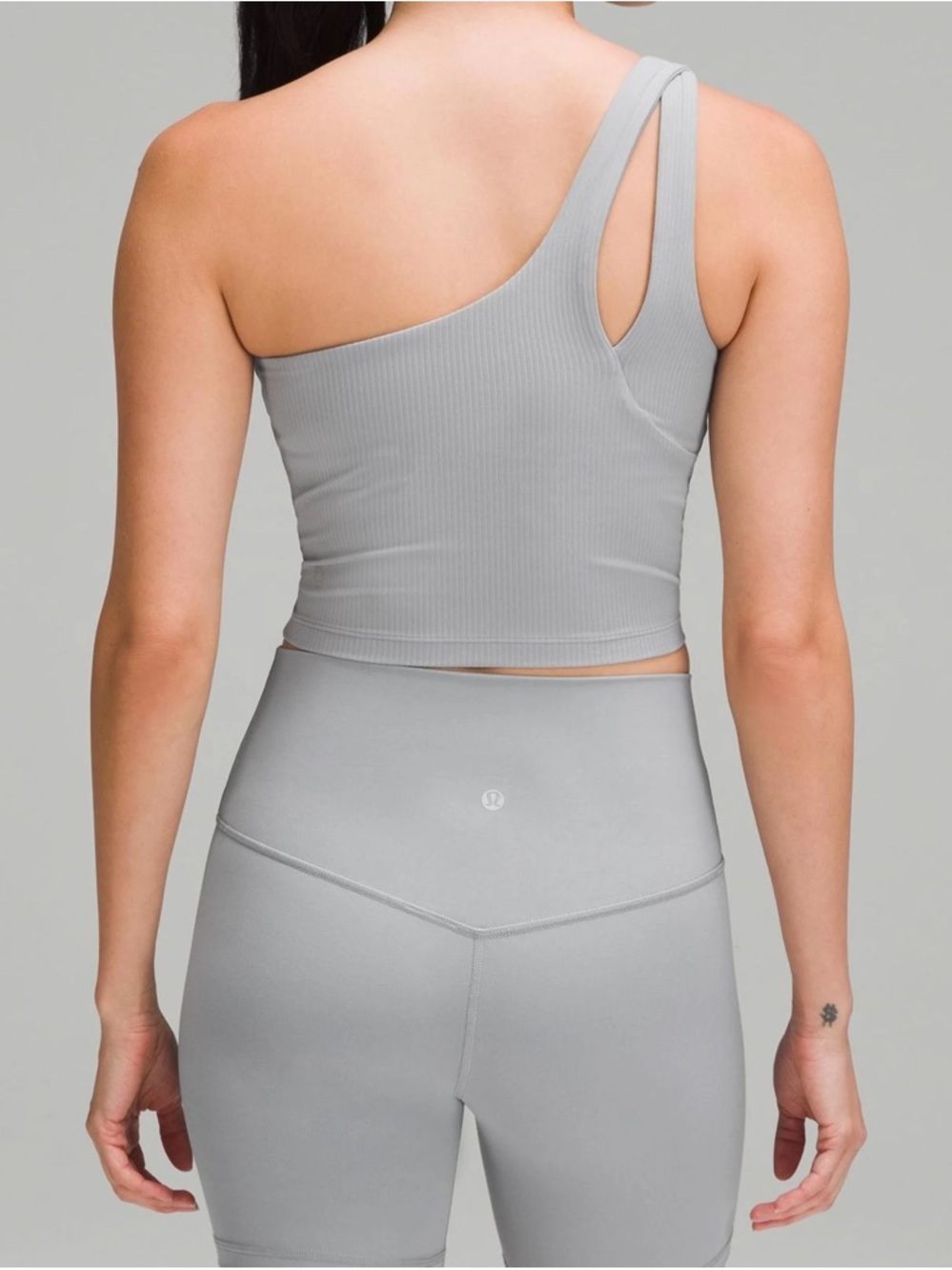 Lululemon Ribbed Nulu Asymmetrical Yoga Tank Top Size 4 Rhino Grey One Shoulder